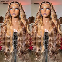 Выделенный парик, человеческие волосы 13x4, кружевной фронтальный парик, цветные парики из натуральных волос для женщин, 30 дюймов, медовый блондин, объемная волна, парик спереди, синтетический