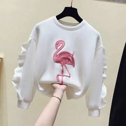 Hoodies Sweatshirts Children's Sweater Spring Autumn Teenage Girl Embroidery Loose Ruffle Edge Sweatshirt Fashion Cotton Bottom Top 230904