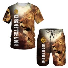 New Fashion Women/Mens Lion Funny 3d Print T-Shirt / Jogger Shorts Casusal Tracksuit Sets S-7XL