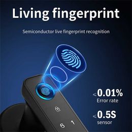 Door Locks With Tuya Biometric Fingerprint Smart Door Lock Electronic Digital Lock Password Fingerprint Keyless Security Door Handle Home HKD230903