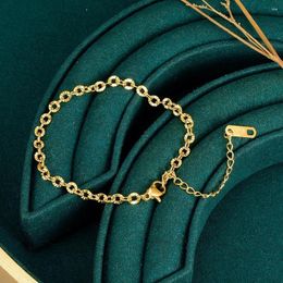 Link Bracelets 1 Piece 316L Stainless Steel 18K Bracelet Embossed Hollow Chain For Women Female Gold Colour
