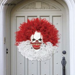Other Event Party Supplies Lofytain Scary Clown Wreath Wall Decor Creepy Wreath Horror Halloween Door Hanger Wreath For Masquerade Rave Festival Party 230904
