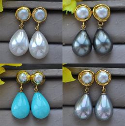 Dangle Earrings Z12358 20mm White Grey Black Red Blue Teardrop Shell Pearl Earring