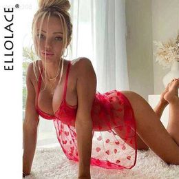 Sexy Set Ellolace Exotic Costumes Sexy Lingerie Night Dress Red Polk Dot Babydoll Hot Mini Porn Nightwear Transparent Erotic Goods W220920D4HC