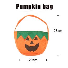 Halloween pumpkin bag candy bag hand-held three-dimensional non-woven Green Leaf Smiley face costume props bag BH8615