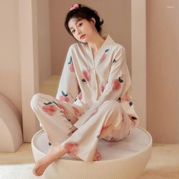 Women's Sleepwear Women Pajama Sets Long Sleeve V-neck Tops Pants 2Pcs Suit Spring Autumn Lounge Wear Casual Homewear Female Cartoon