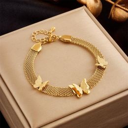 Link Bracelets 316L Stainless Steel Simple 3D Butterfly Mesh Wide Face Chain Women's Bracelet Atacado Bijuterias Pulseras Mujer