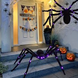 Other Event Party Supplies Halloween Decoration Haunted Props Black Scary Giant Simulation Spider With Purple LED Light Indoor Outdoor Haunted Decoration 230904