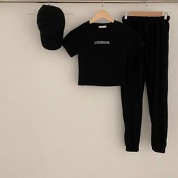 Women's Two Piece Pants Women Top Set Tracksuit Short Sleeves Round Neck Elastic Waist Drawstring Soft Breathable High T-shirt Trousers