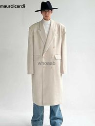 Women's Wool Blends Mauroicardi Autumn Winter Long Beige Oversized Thick Warm Soft Wool Blends Coat Men Double Breasted Loose Korean Fashion 2023 HKD230904