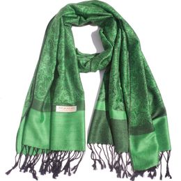 Scarves Pashmina Silk Scarf Paisley Jacquard Light Weight Shawl Tassel Women Lady Stole Wrap Scarves Soft Warm Large 2 Tones Reversible 230904