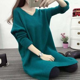Women's Sweaters Autumn Winter 4 Color Solid Knitted Cotton Sweater Dresses Black White Women Fashion Loose V Neck Lady Pullover Femme ZZ513