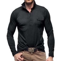 Men's Polos Fashion Long Sleeve Solid Casual Polo Shirt Autumn and Winter Loose Street Lapel Business Office Top 230901