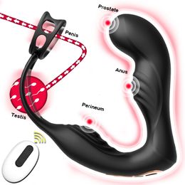 Vibrators Male Prostate Massage Vibrator Double Ring Anal Plug Silicone Delay Ejaculation Masturbator Adult Sex Toys for Men 230904