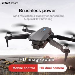 E88 EVO Drones HD Dual Camera Brushless Power UAV Optical Flow Hover Long Range RC Quadcopter Foldable Mini Drone For Kids E88