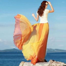 Skirts Summer Beach Elegant Long Maxi Fashion Women Full Circle Skirt Flowing Color Matching Chiffon Bohemian Jupe Femme