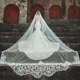 Amazing 3M Long Wedding Veils Cathedral Length One Layer Appliqued Edge Tulle Bridal Veil For Women Hair Accessories260O