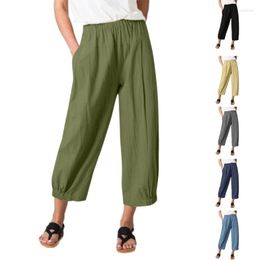 Women's Pants Womens Casual Cropped Loose Elastic Waist Female-Capri With Pockets Summer Wide Leg For Daily