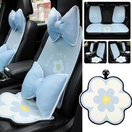 Car Seat Covers Fashion Blue Flower Cover Summer Breathable Cool Mat Cushion Pillow Interior Women Four Seasons Universal Pad