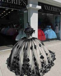 Basic Casual Dresses Vintage Black Pearls Beaded 3D Flowers 15 Year Old Quinceanera Dress 2023 Sweet 16 Dress Party Gown Lace Up vstidos de gala LST230904