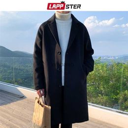 Women's Wool Blends LAPPSTER Men Korean Fashion Winter Jacket Coats 2023 Wool Coat Mens Oversized Harajuku Overcoat Male Japanese Streetwear Jackets HKD230904