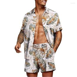 Men's Tracksuits Fashion Men Hawaiian Sets Summer Floral Printing Short Sleeve Button Shirt Beach Shorts Two Set Casual Trip 2 Piece Suit