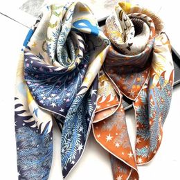 Scarves H Brand Luxury Printing Silk Twill Women Square Scarves Lady Natural Silk Twill Foulard with Label and Tags 230904