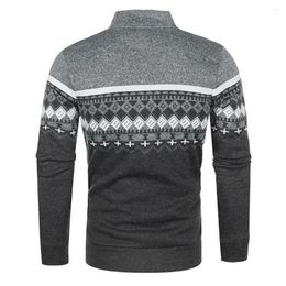 Men's Sweaters Men Polyester Sweater Stylish Retro Print Cardigan Slim Fit Stand Collar For Fall Winter Spring Stretchy