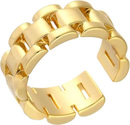 Itcoery Women's Watch Chain Ring Adjustable 14K Gold Plated Stackable Cuban Link Rings