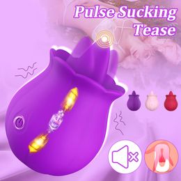 Vibrators Rose Vibrator Female Tongue Licking Silicone Clitoris Stimulator Vagina Massager Adult Intimate Goods Sex Toy For Women 230904