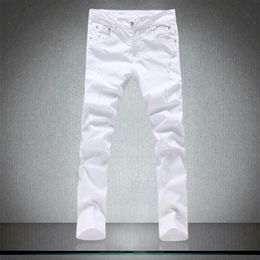 Spring Men's tight Pure White jeans male skinny trousers High quality Cotton elastic hole slim Leisure pants men281E