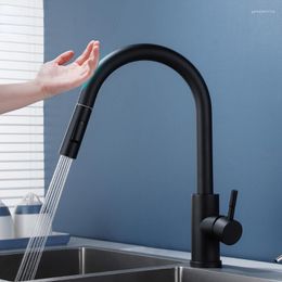 Kitchen Faucets Faucet Cold And Pull Out Two Function Deck Mounted Smart Sink Tap Black Battery Powered Touch