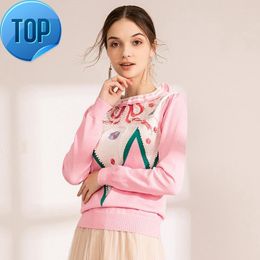 Women's Sweaters Embroidery Pink 2023 Floral Autumn Winter Tops Slim Women Pullover Knitted Sweater Jumper Soft Warm Pull Femme
