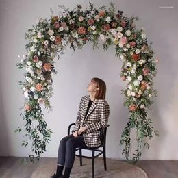 Decorative Flowers Arch Decoration Fake Flower Row Artificial For Wedding Background Wall Decor Front Door Hanging Arrangement Plant