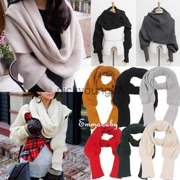 Pendant Scarves Casual Women Knit Scarf with Sleeves Winter Warm Wrap Shawl Female Solid Knitted Scarves 2020 Fashion Girls Solid Scarf x0904