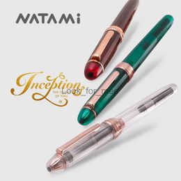 Fountain Pens Natami Fountain Pen Fine Nib Transparent Clear Ink Converter Smooth Flow Rose Gold Trim Gift Leather Pouch Platinum Calligraphy HKD230904
