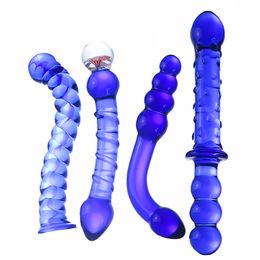 Briefs Panties Blue Crystal Glass Dildo Fake Penis Long Anal Plug Prostate Massager G Spot Stimulator Female Masturbation Sex Toys 230901