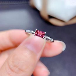 Cluster Rings Fashion Silver Garnet Ring For School Girl 3mm 5mm Emerald Cut Natural January Birthstone