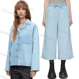 Womens Denim Two Piece Pants Retro Baggy Wide Leg Style Casual Single Breasted Shirt Jeans Two Piece