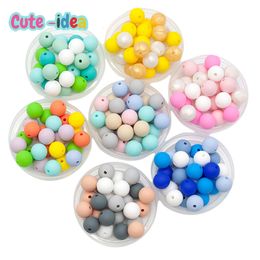 Teethers Toys CuteIdea 10pcs 12mm Silicone Round pearl Beads Baby Teething Chewable DIY Pacifier Chains Accessories Infants Goods 230901