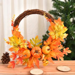 Christmas Decorations Halloween Pumpkin Wreath Autumn Front Door Rattan Garland Christmas Berry Maple Artificial Flower Farmhouse Home Decoration 230904