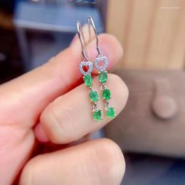 Stud Earrings Real Natural Green Emerald Gem For Beauty Silver Jewelry Birthday Party Gift Earring