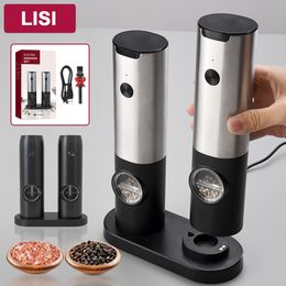 Mills Electric Salt And Pepper Grinder Automatic USB Rechargeable Stainless Steel Adjustable Coarseness Spice Mill With LED Light 230901