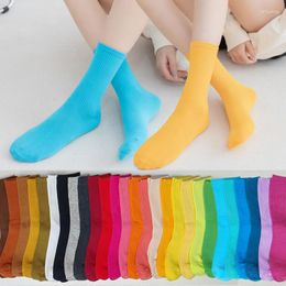 Women Socks 40 Solid Colour Four Seasons Women's Middle Tube Candy Sock Cute Cartoon Girl Pure Cotton Comfortable Home