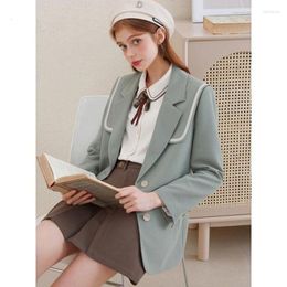 Women's Suits Insozkdg Vintage Contrast Color Blazers Women Long Sleeve Single Breasted Pockets Casual High Sense Fashion Coat 2023 Spring