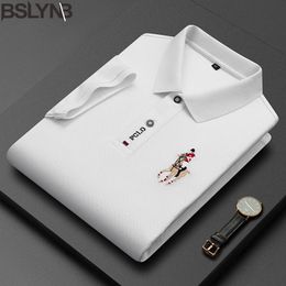 Men's Polos Summer Breathable Polo T Shirt Male Cotton Embroidered Business Solid Color Lapel Short Sleeve 230901