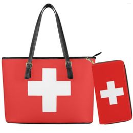 Evening Bags Switzerland Country Flag Pattern Woman Large Capacity Double Lightweight Handbag Soft Classic Satchel Custom Image