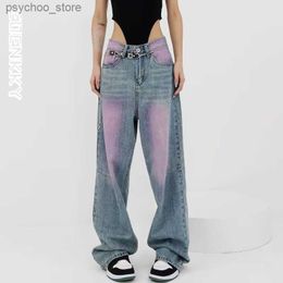 Women's Jeans Womens Retro Jeans Wash Purple Streetwear Hip Hop Casual Wide Leg Vintage Demin Pants Y2k Loose Straight Trousers Female 2023 Q230904