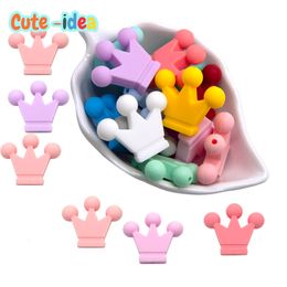 Teethers Toys Cuteidea 10pcs Food Grade Silicone Small Crown Beads Baby Teething Teether Toy DIY baby Pacifier chain Accessories goods 230901