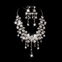 Sparkly Bling Crystals Diamond Necklace Jewellery Sets Bridal Earrings Rhinestone Crystal Party Wedding Accessories2836